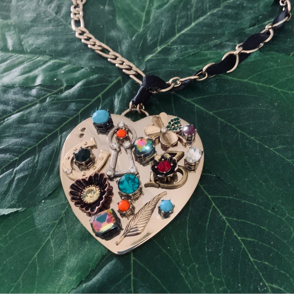 Betsey Johnson Gold Heart Necklace with Colorful Charms